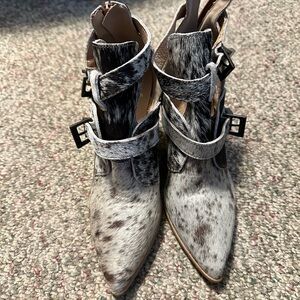 Trendy Boutique Black and White Haircalf Ankle Boots